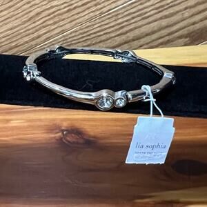 Lia Sophia Stretch Bracelet Rhinestone Bangle Layering Piece Silver Tone NEW